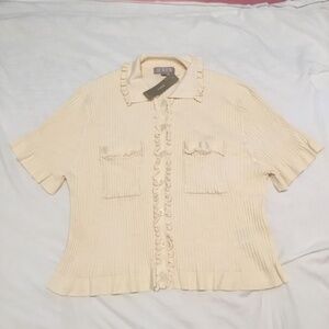 NWT J.Crew Pointelle ruffle-trim cardigan Sz M